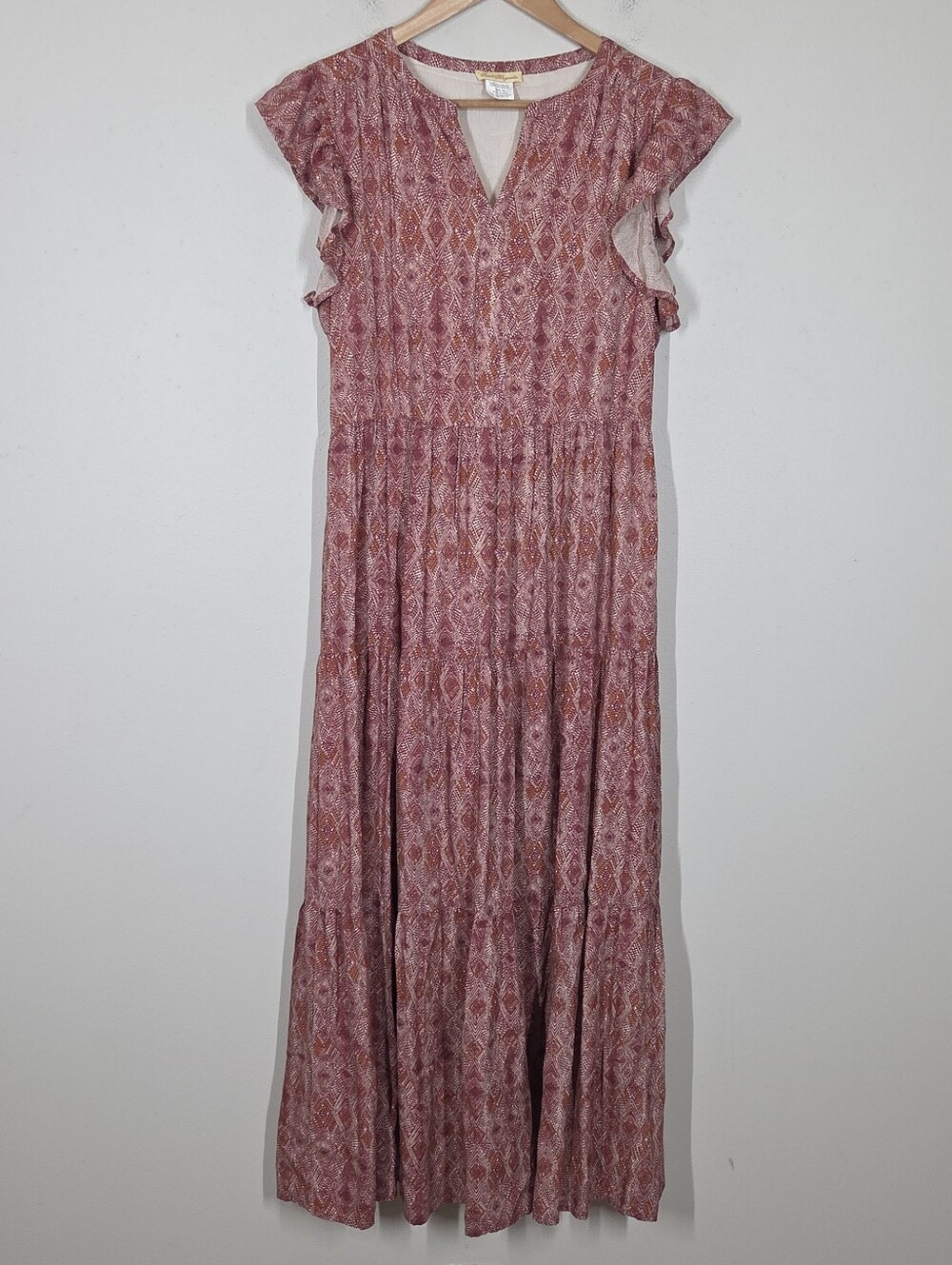 Sweet Magnolia Red Ikat Tiered Maxi Dress India Boho Festival Cottagecore Medium